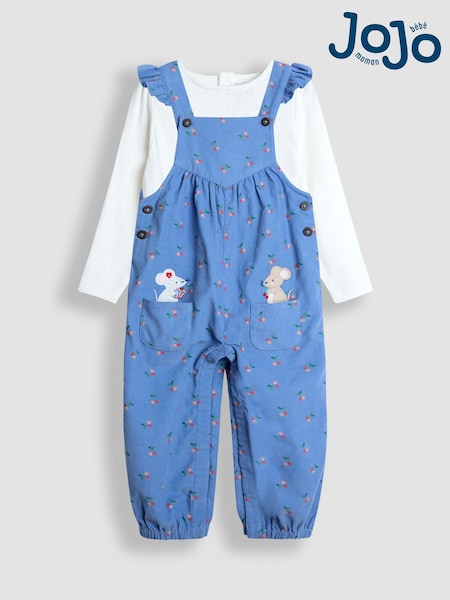 JoJo Maman Bébé Blue Appliqué Cord Dungarees & Top Set (W26846) | £32 - £34