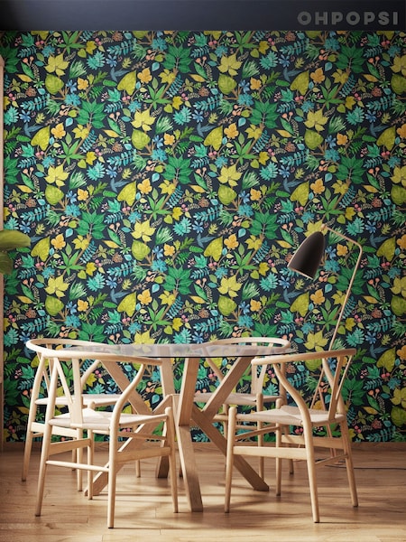 Ohpopsi Midnight Garden Lush Leaves Print Wallpaper (W26897) | £83