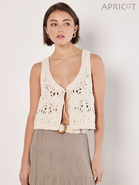 Apricot Cream Crochet Tie-Front Vest (W26958) | £35