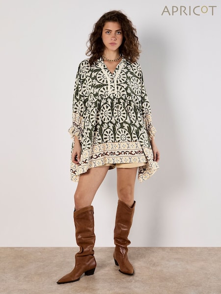 Apricot Green Oversized Border Print Shirt (W26959) | £40