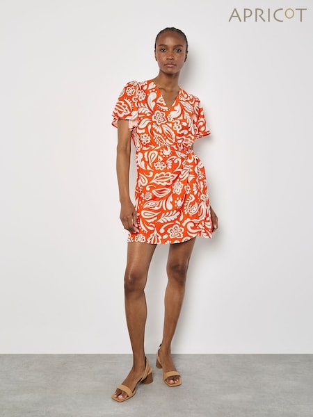Apricot Orange Bold Mono Paisley Wrap Dress (W26963) | £40