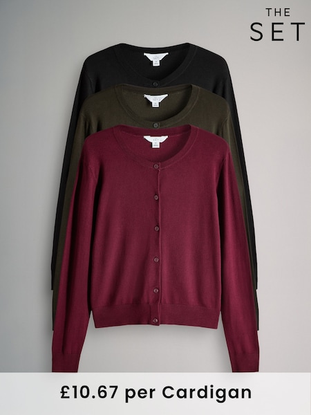 The Set Black/Red/Khaki Green 3 Pack 3 Pack Fine Knit Button Through Cardigan (W27080) | £32