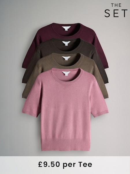 The Set Chocolate Brown/Burgundy/Dark Pink/Brown 4 Pack Fine Knit T-Shirts (W27081) | £38