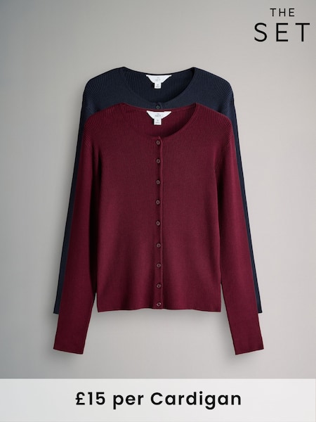 The Set Burgundy Red/Navy Blue 2 Pack Ribbed Knit Cardigans (W27090) | £30