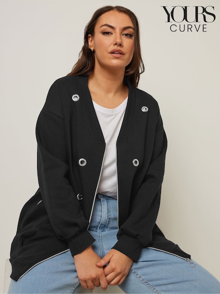 Yours Curve Black Eyelet Zip Up Jacket (W27122) | £31