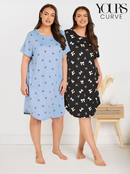 Yours Curve Black Dipped Back Nightdress 2 Pack (W27143) | £29