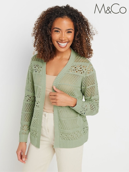 M&Co Green Edge To Edge Crochet Cardigan (W27152) | £33