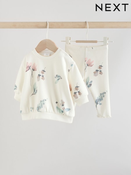 Cream Floral Baby Sweater and Joggers Set 2 Piece (0mths-2yrs) (W27257) | £12 - £14