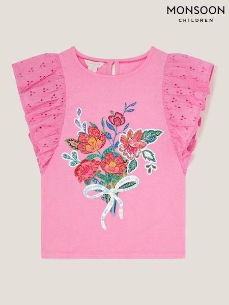 Monsoon Pink Floral Print Bouquet Broderie Frill Blouses (W27277) | £18 - £22