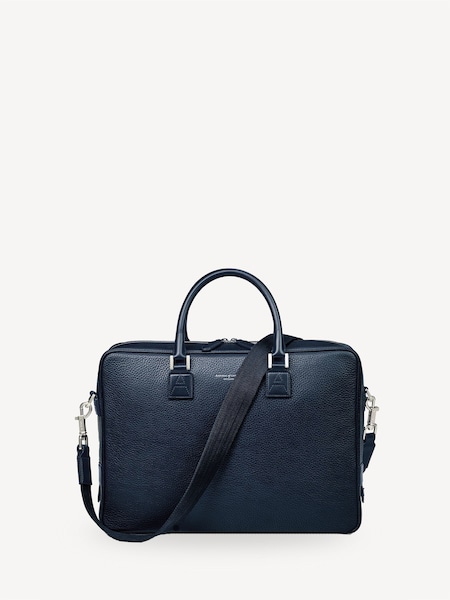 Aspinal of London Blue Mount Street Laptop Briefcase Pebble Leather Bag (W27332) | £695