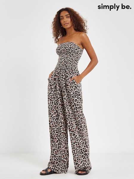 Simply Be Brown Beach To Beach Shirred Bandeau Beach Jumpsuit (W27412) | £28