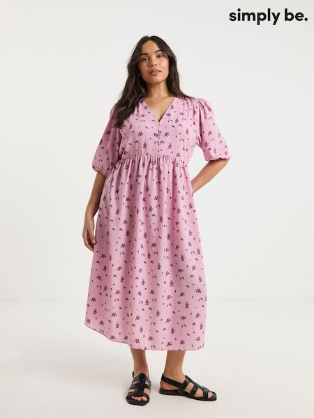 Simply Be Pink Button Through Midi Dress (W27416) | £46