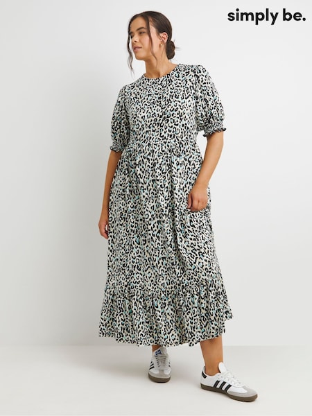Simply Be Brown Supersoft Short Sleeve Tiered Midi Dress (W27418) | £32
