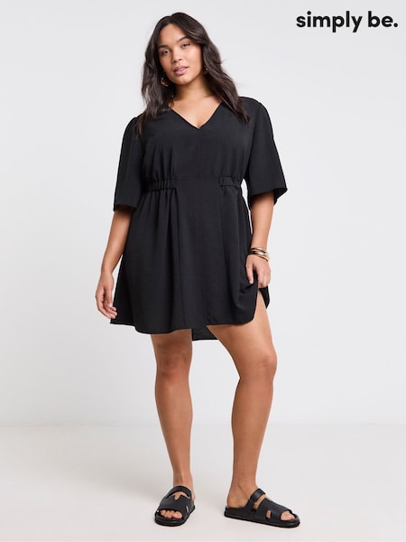 Simply Be Black Cinched Waist Skater Dress With Pockets (W27423) | £40