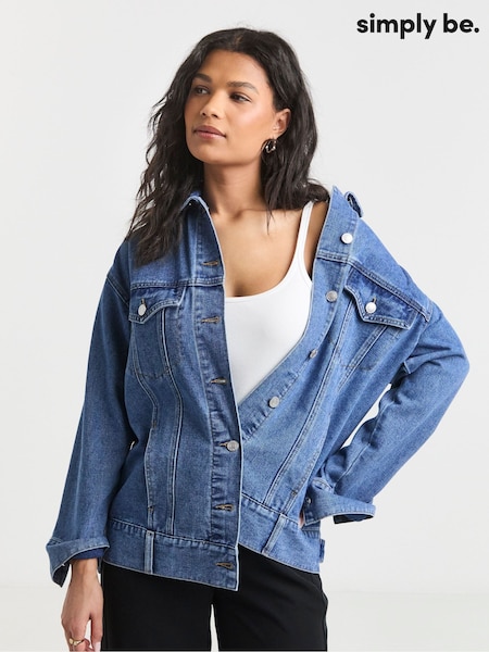 Simply Be Blue Oversized Boyfriend Denim 100% Cotton Jacket (W27428) | £45