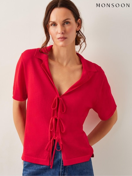 Monsoon Red Tia Tie Knitted Cardigan (W27483) | £0