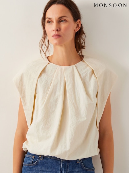 Monsoon Cream Dorit Bubble Hem Top (W27494) | £0