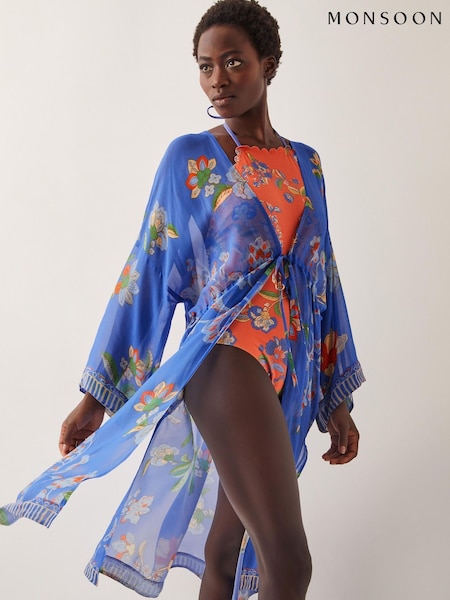 Monsoon Blue Kaia Floral Print Cover-Up (W27502) | £0
