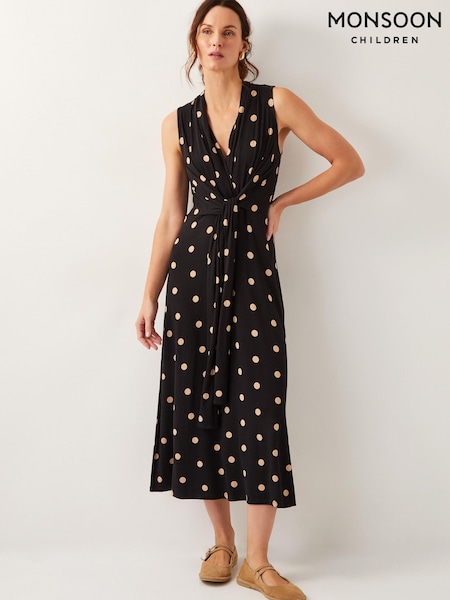 Monsoon Black Sareesha Polka Dot Midi Dress (W27508) | £75