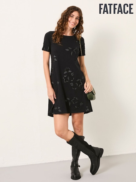 FatFace Simone Black Embroidered Jersey Dress (W27649) | £52