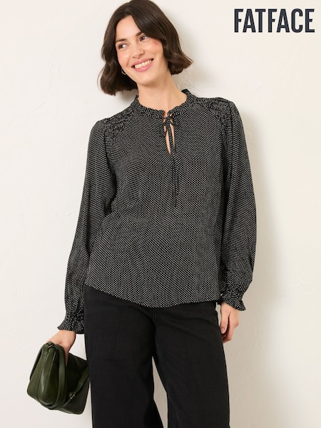 FatFace Lucy Black Pin Spot Blouse (W27661) | £49.50