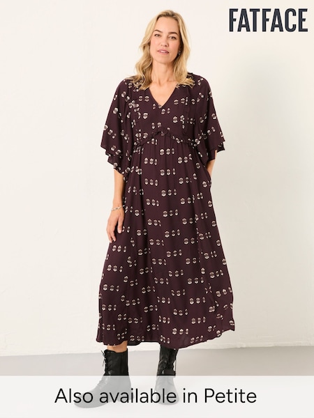 FatFace Kim Dark Purple Metallic Midi Dress (W27664) | £72