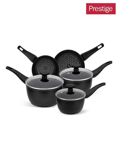 Prestige 5 Piece Black Thermosmart Induction Cookware Set 161820cm Saucepans With Toughened Glass Lids And 2024cm Frypans (W27693) | £160
