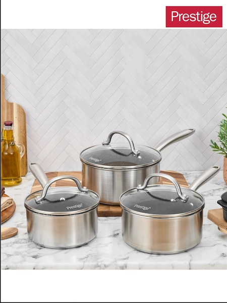 Prestige 3 Piece Silver Scratch Guard Saucepans Set (W27697) | £110