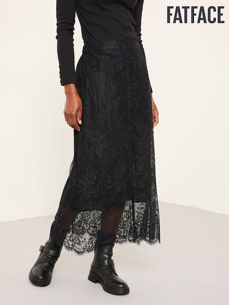 FatFace Nancy Black Lace Midi Skirt (W27717) | £69