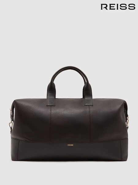 Reiss Dark Brown Colton Micro-Grain Leather Weekend Bag (W27740) | £298