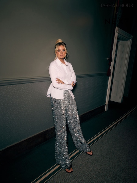 Silver Sequin Velvet Wide Leg Trousers (W27788) | £45