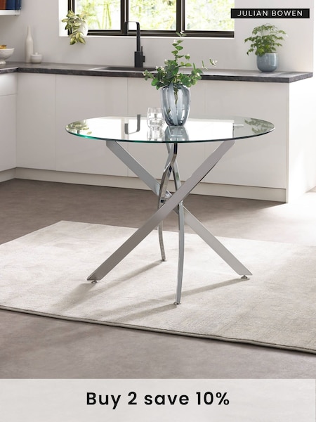 Julian Bowen Silver Clear Anderson Round Glass Dining Table (W27806) | £180