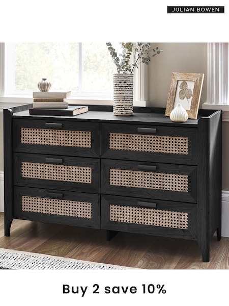 Julian Bowen Black Sydney 6 Drawer Wide Chest (W27815) | £220