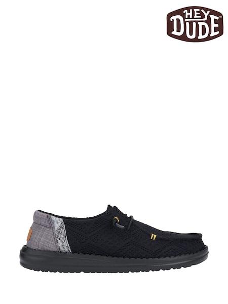 HEYDUDE Wendy Boho Crochet Black Shoes (W27822) | £65