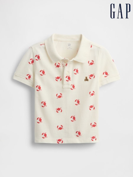 Gap White Crab Print Brannan Bear Short Sleeve Pique Polo Shirt (6mths-5yrs) (W27843) | £16