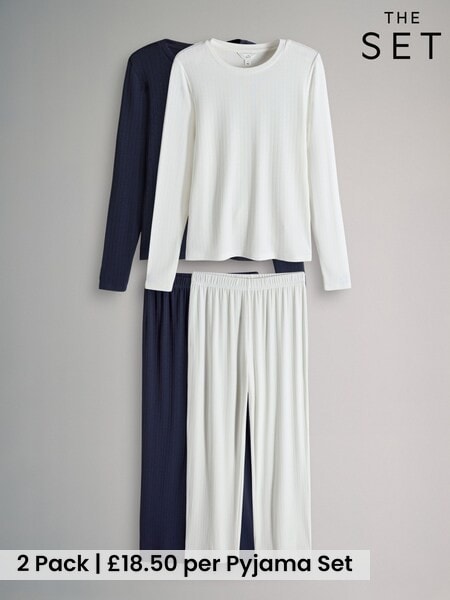 The Set White/Navy Blue 2 Pack Pointelle Pyjamas (W27863) | £37