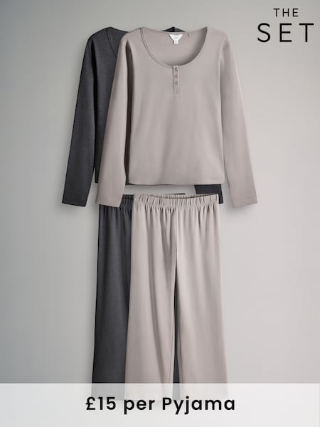 The Set Charcoal Grey/Mink 2 Pack Henley Long Leg Pyjamas (W27865) | £30