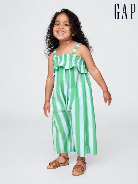 Gap Green Poplin Square Neck Ruffle Jumpsuit (6mths-5yrs) (W27937) | £30