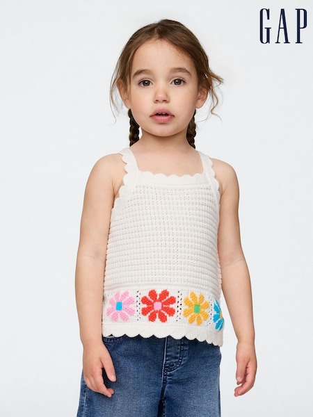 Gap White Floral Scalloped Crochet Vest Top (6mths-5yrs) (W27954) | £22