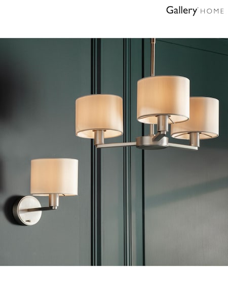 Gallery Home Silver Dalvin Wall Light Nickel Faux Silk (W27995) | £60