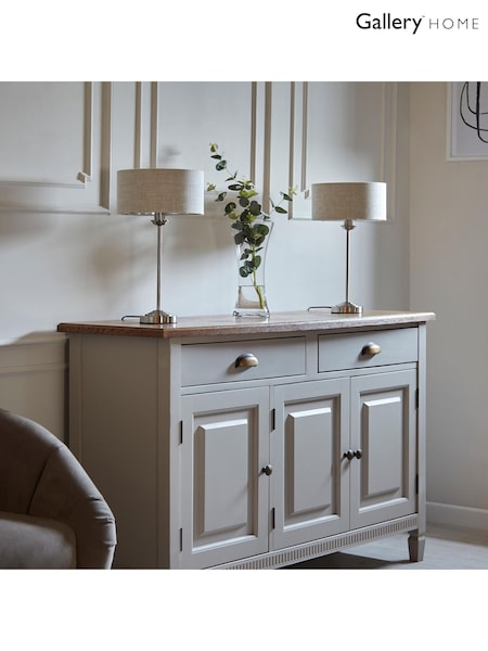 Gallery Home Natural Harrington Chrome Linen Table Light (W28005) | £70