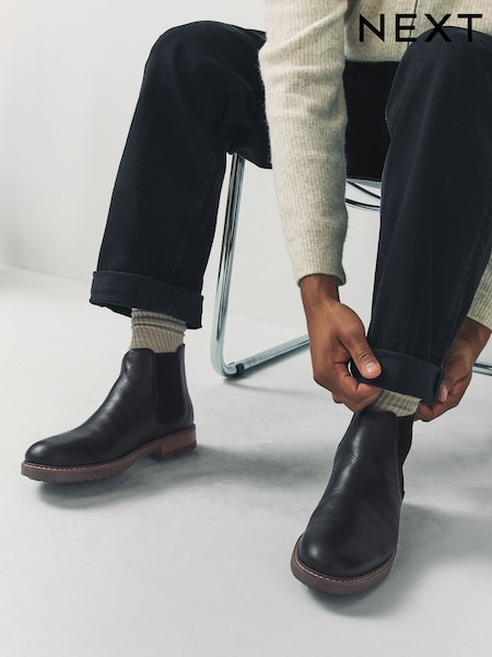 Black Casual Leather Chelsea Boots (W28037) | £60