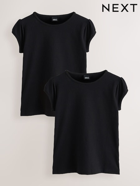 Black Puff Sleeve T-Shirts 2 Pack (3-16yrs) (W28101) | £5 - £10