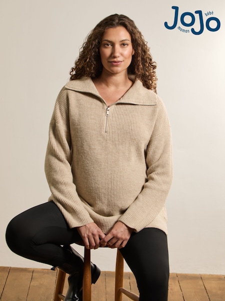 JoJo Maman Bébé NaturalOatmeal Half Zip Maternity And Nursing Jumper (W28135) | £45
