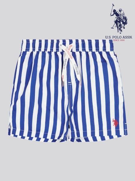 U.S. Polo Assn. Blue Dark Boys Stripe Swim Shorts (W28183) | £0