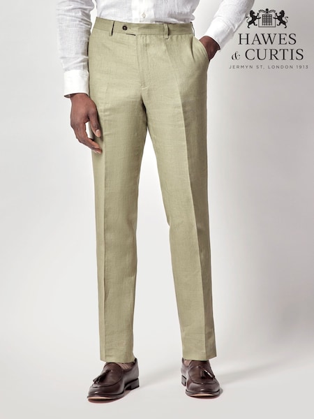 Hawes & Curtis Green 100% Cotton Slim Suit Trousers (W28229) | £110