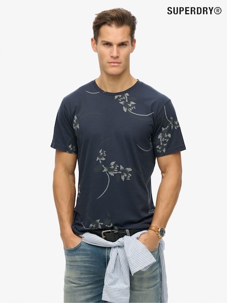 Superdry Blue Classic Essential Printed 100% Cotton T-Shirt (W28239) | £23