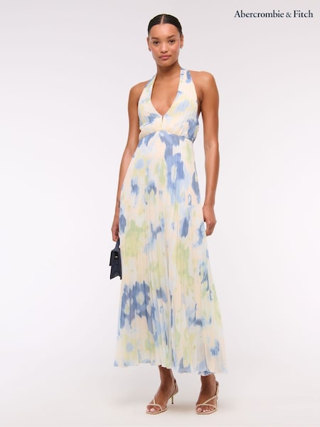 Abercrombie & Fitch Blue Printed Halter Neck Maxi Dress (W28245) | £110
