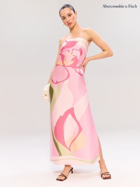 Abercrombie & Fitch Pink Strapless Slip Floral Maxi Dress (W28267) | £82