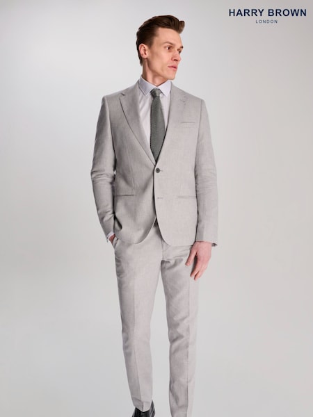 Harry Brown Grey Giacomo Slim Fit Cotton Linen Suit Jacket (W28339) | £0